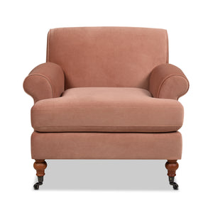 English Elm Jennifer Taylor Home - Alana 38" Lawson Accent Arm Chair In Luxurious Peach Velvet With Metal Casters For Easy Mobility B2719P238303
