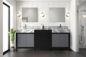 English Elm Black Double Bath Vanity 84" W X 22" D With Castle Grey Marble Top & Chrome Faucet - Modern Storage Solution B2731P261132
