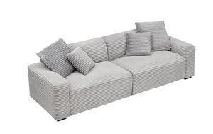 English Elm 104.72-inch 4-seat sofa with four washable throw pillows, corduroy comfort fabric, solid wood frame, 500lb capacity and modern living room style Gray W1658S00146