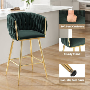 English Elm Counter Height Stools Set of 2 Mid-century Metal Legs Ergonomic Kitchen Island Seating Green T3623P430902