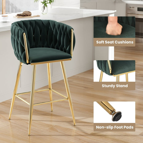 English Elm Counter Height Stools Set of 2 Mid-century Metal Legs Ergonomic Kitchen Island Seating Green T3623P430902