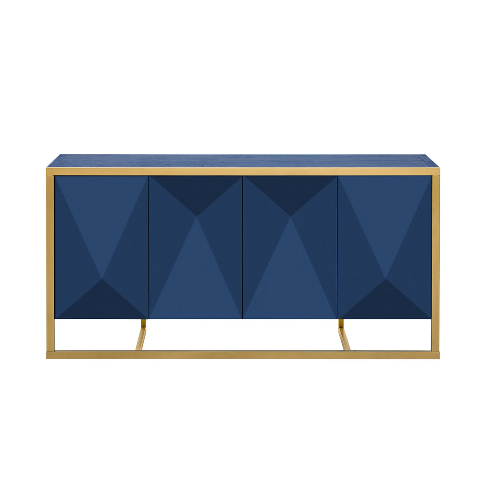 English Elm U_STYLE Mahogany Veneer Modern Sideboard with Metal Legs — Sleek 66" Storage Console for Entryway & Living Room Navy Blue N711P230808V