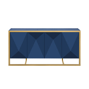 English Elm U_STYLE Mahogany Veneer Modern Sideboard with Metal Legs — Sleek 66" Storage Console for Entryway & Living Room Navy Blue N711P230808V