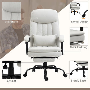 English Elm Vinsetto Microfibre Executive Massage Office Chair, Swivel Computer Desk Chair, Heated Reclining Computer Chair With Lumbar Support Pillow, Cream White