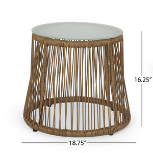 English Elm Christopher Knight Home® - RUSSELL Light Brown PE Rattan Chat Set with Water-Resistant Cushions, Tempered Glass Side Table 71356.00LBRN