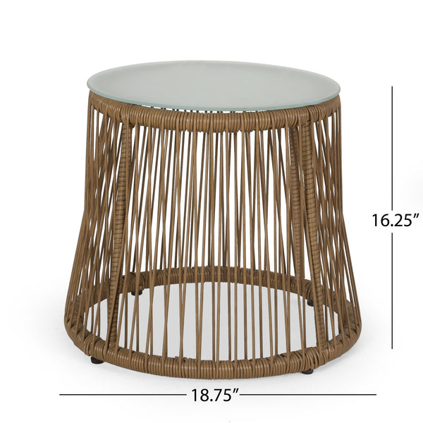 English Elm Christopher Knight Home® - RUSSELL Light Brown PE Rattan Chat Set with Water-Resistant Cushions, Tempered Glass Side Table 71356.00LBRN