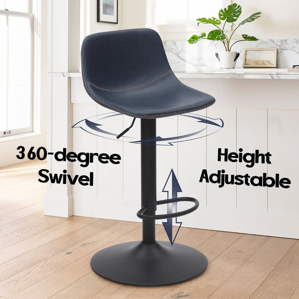 English Elm Adjustable Swivel Barstools Set of 2 Pu Leather Industrial Mid-century Kitchen Island Seating Blue T3623P430804