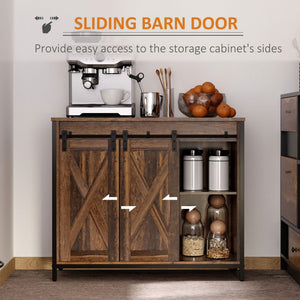 English Elm Homcom Rustic Industrial Sideboard Buffet Cabinet With Sliding Barn Doors, Adjustable Storage Shelves W2225P217383