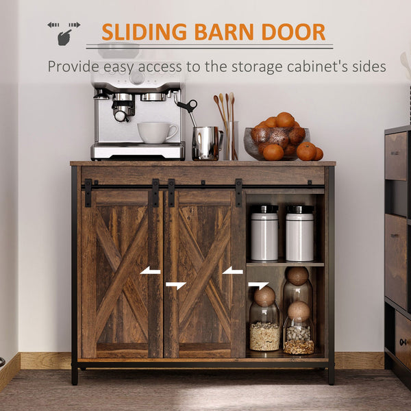 English Elm Homcom Rustic Industrial Sideboard Buffet Cabinet With Sliding Barn Doors, Adjustable Storage Shelves W2225P217383