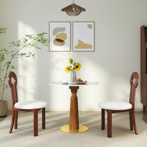 English Elm Modern Round Dining Table - Elegant Sintered Stone Top With Wooden Legs & Gold Base For 2 People W1535S00573