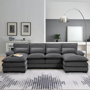 English Elm Modern 109.8" U-Shaped 6-Seat Sectional Sofa with Chaise, Removable Cushions & 4 Waist Pillows GS008004AAE