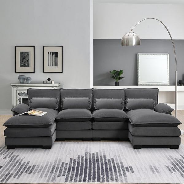 English Elm Modern 109.8" U-Shaped 6-Seat Sectional Sofa with Chaise, Removable Cushions & 4 Waist Pillows GS008004AAE