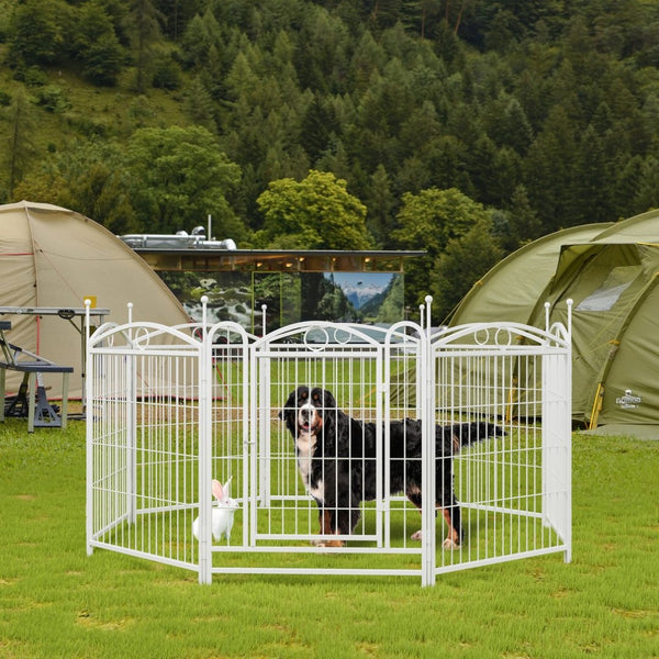English Elm Dog Playpen 8 Panel Heavy Duty Iron Pet Fence Foldable Indoor Outdoor Exercise Pen White W368P234001