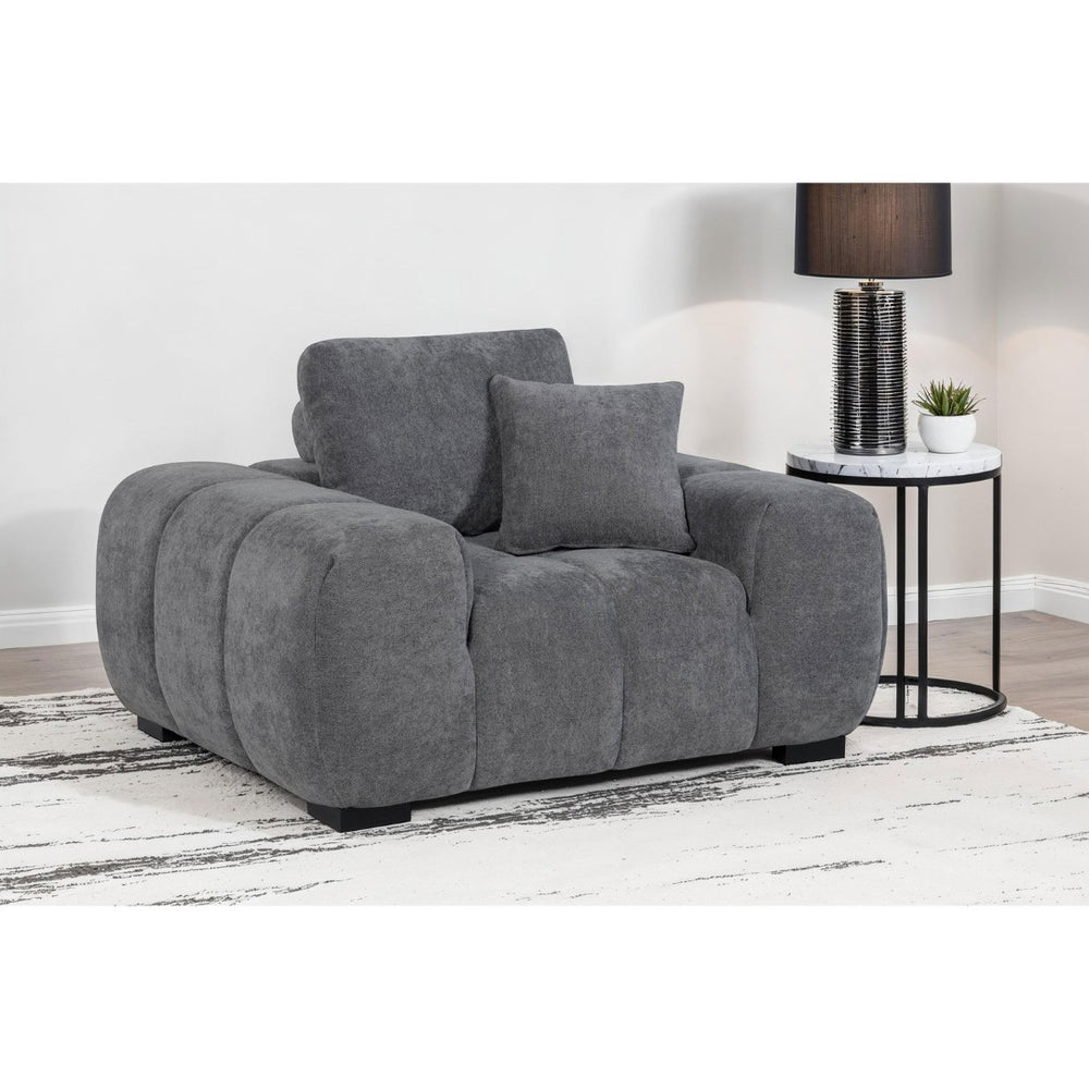 English Elm Plather Channel Tufted Accent Chair Wide Waterfall Arms Foam Seat Living Room Charcoal Grey B062P447953