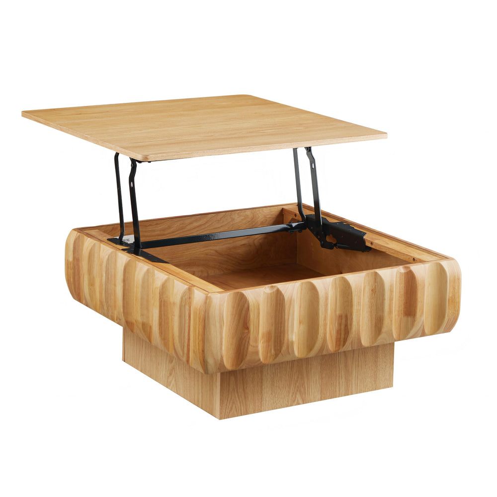 English Elm Square Lift-Top Coffee Table with Poplar Frame, Ash Veneer, Lift-Top Workspace and Hidden Storage Natural Wood W3137P363226