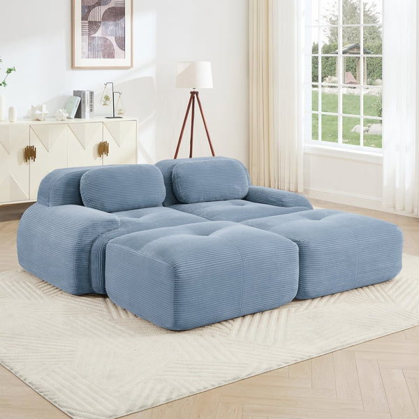 English Elm 2-seat Modular Corduroy Sofa Ergonomic Curved Design with Resilient Cushioning for Living Rooms Blue W714S01247