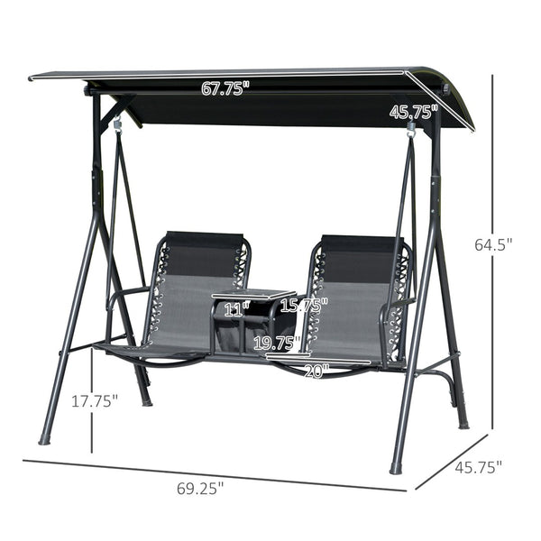 English Elm Outsunny 2-Seat Patio Swing Chair With Adjustable Canopy, Cup Holders & Durable Weather-Resistant Frame W2225P200875-GIGA