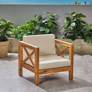 English Elm Christopher Knight Home® - Brava Club Chair - Mid-Century Modern Outdoor Seating With Water-Resistant Cushions & Acacia Frame 65545.00BGE
