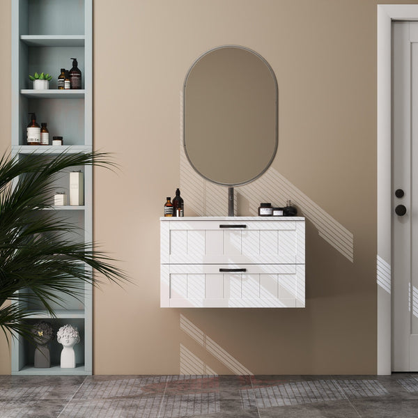 English Elm 31.5" Wall-Mounted Bathroom Vanity with Sink Combo, Large Soft-Close Drawers, Modern Decor Lines White W3151S00010