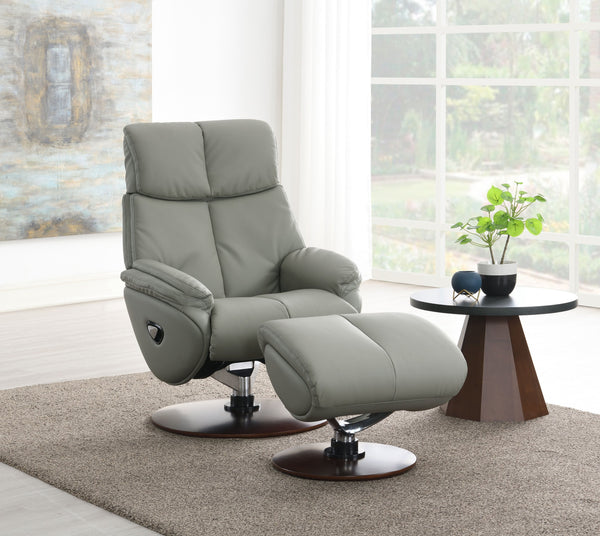English Elm Kandoro Gray Top Grain Leather Accent Chair with Swivel, Ottoman & Recline — Pocket Coil Comfort, Sleek Design B2726P245874