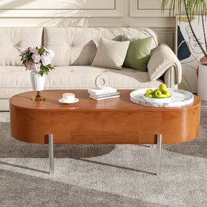 English Elm VIBE 47.2" Oval Lift-Top Coffee Table with Hydraulic Lift, Hidden Storage, Rotating Tray, Modern Design Brown N724P228920D