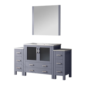 English Elm Dark Grey Bath Vanity 60" W With White Ceramic Top, Side Cabinets & 34" Mirror - Stylish Storage Solution B2731S00961