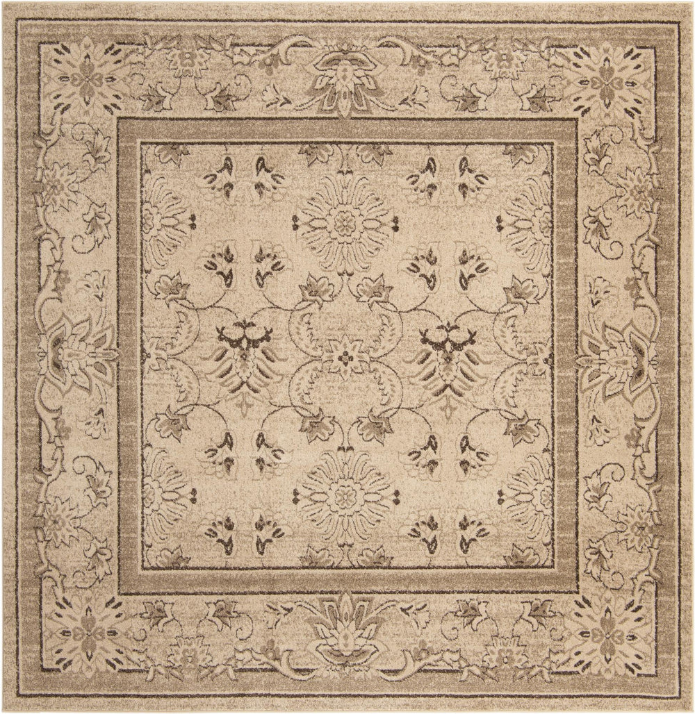Unique Loom La Jolla Botanica Machine Made Floral Rug Ivory, Beige/Ivory/Light Brown 9' 10" x 9' 10"