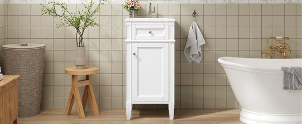 English Elm 16-inch French Style Freestanding Vanity Set with Ceramic Sink and Soft Close Cabinet White N710P405388K