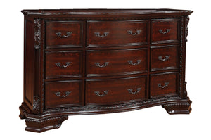 English Elm 1pc Classic Nine-Drawer Dresser 64"x20"x38" Dark Cherry Finish Antique Brass Handles Solid Wood B2741P366067