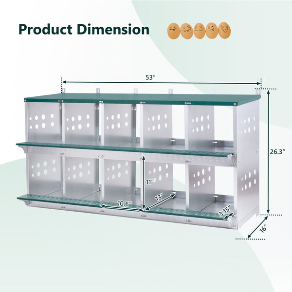 English Elm 10-bay Galvanized Steel Wall Mount Nesting Box for Chickens Ducks and Backyard Flocks W1422P355413