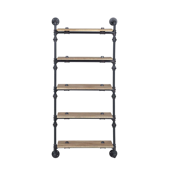 English Elm 5 Pipe Wall Shelf - 5-Tier Oak Shelves with Sandy Black Metal Tubes, Farmhouse Industrial Storage Display B016P324164
