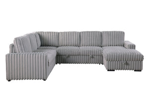 English Elm 102 Inch Linen Modular Sectional Sofa with Hidden Storage and Cloud Cushion Comfort Light Gray W1099S00179