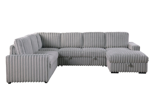 English Elm 102 Inch Linen Modular Sectional Sofa with Hidden Storage and Cloud Cushion Comfort Light Gray W1099S00179