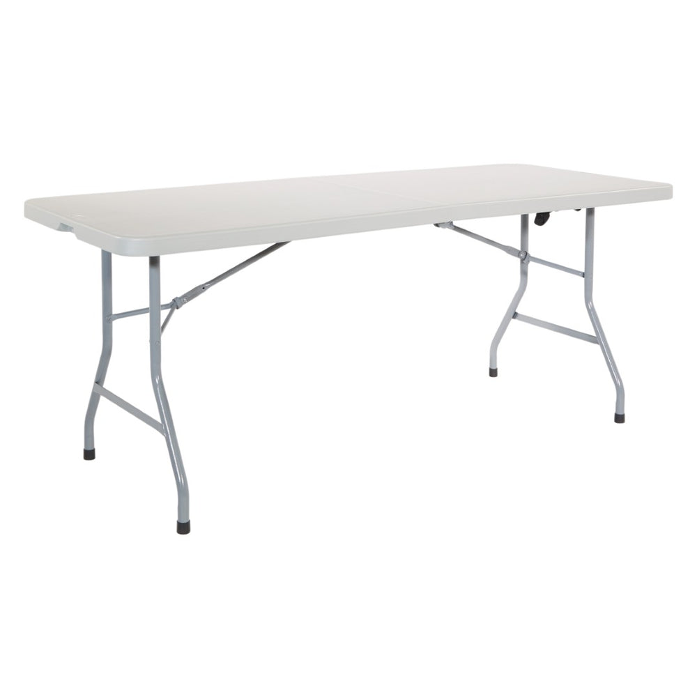OSP Home Furnishings 6' Center Fold Resin Top Portable Table with Powder Coated Frame for Indoor Outdoor Use BT6FQ