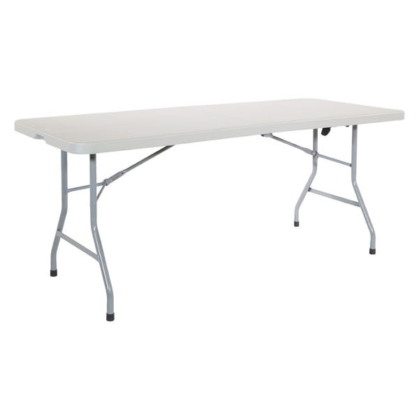 OSP Home Furnishings 6' Center Fold Resin Top Portable Table with Powder Coated Frame for Indoor Outdoor Use BT6FQ