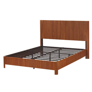English Elm Queen Walnut Platform Bed Sculptural Corrugated Headboard No Box Spring Required W1820P414053