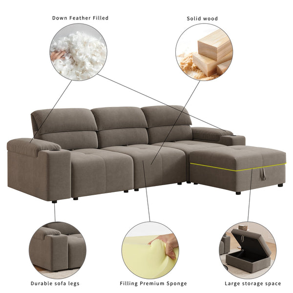 English Elm Modern Modular L-shaped sectional sofa 105-inch cloud deep-seat 4-seat cotton comfort with ottoman and storage Brown W3820S00009
