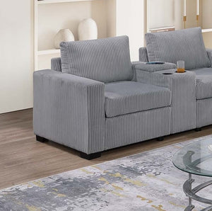 English Elm Elegant Wide-Welt Corduroy 2-Piece Sofa Set with Console Charging Station, Cup Holders, Loveseat Light Gray 33 L x 23 W x 36 H B011S01743