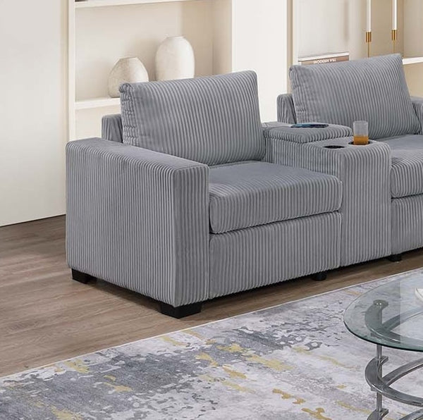 English Elm Elegant Wide-Welt Corduroy 2-Piece Sofa Set with Console Charging Station, Cup Holders, Loveseat Light Gray 33 L x 23 W x 36 H B011S01743