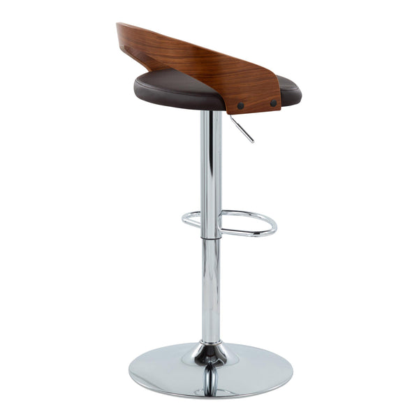 English Elm Grotto Mid-Century Modern Adjustable Swivel Barstools - Walnut & Brown Faux Leather, Chrome Base (Set of 2) B202S00902