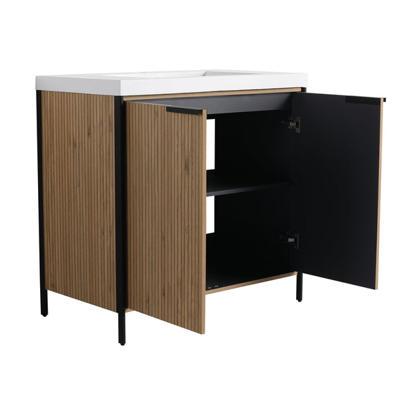 English Elm 36" Freestanding Bathroom Vanity with Resin Sink, Soft-Close Doors, Adjustable Shelf & Metal Handles Light Coffee W999S00296