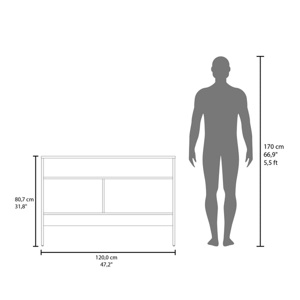 English Elm Bylas Melamine Console Table with Two Doors and Three Open Shelves, Durable Pressed Wood, White B128P237128