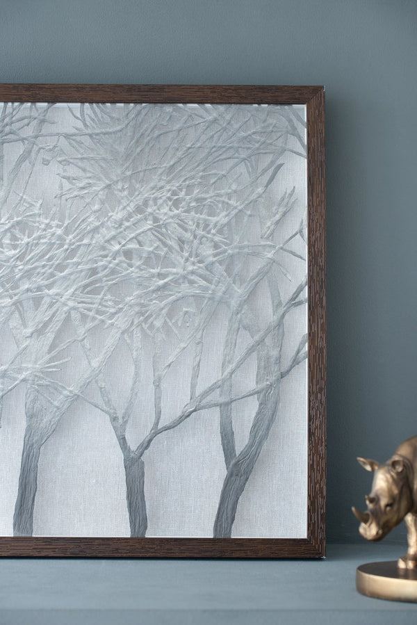 English Elm 39.4x1.2x19.7" Giotto Forest Shadow Box Wall Decor — Warm Brown Frame, Gray Ombre Tree Accent for Den W2078P313335