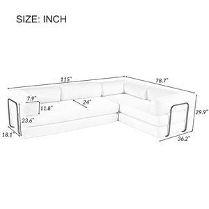 English Elm U_Style L-Shaped Modular Sofa Bed Corduroy with Iron Back Support, No Assembly, Plush Comfort Beige WY000448AAA