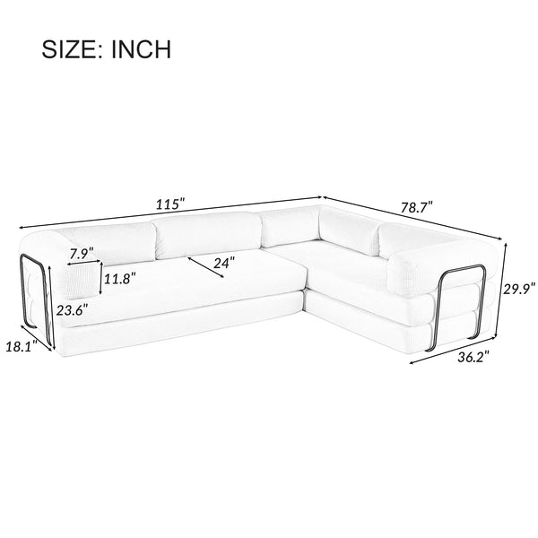 English Elm U_Style L-Shaped Modular Sofa Bed Corduroy with Iron Back Support, No Assembly, Plush Comfort Beige WY000448AAA