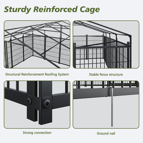 English Elm Large Heavy Duty Metal Dog Run Pen with Roof Cover for Backyard Animal Enclosure W1820S00025