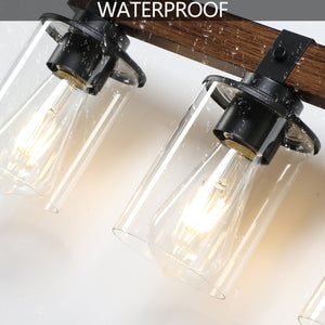 English Elm 35" Rustic 5-Light Vanity Light with Clear Glass Shades and Real Wood Accent, Industrial Farmhouse Fixture W2312P374784