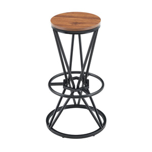 English Elm Single Package Industrial Bar Set Round Mdf Top with Metal Frame Seats 2 for Kitchen Walnut+Black W1151P434792