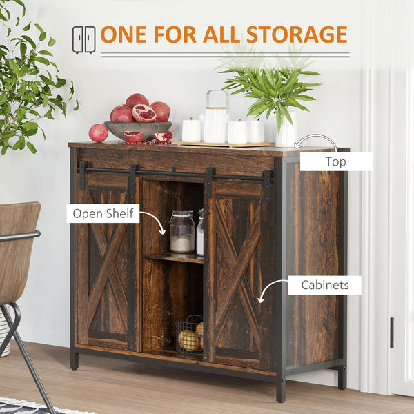 English Elm Homcom Rustic Industrial Sideboard Buffet Cabinet With Sliding Barn Doors, Adjustable Storage Shelves W2225P217383