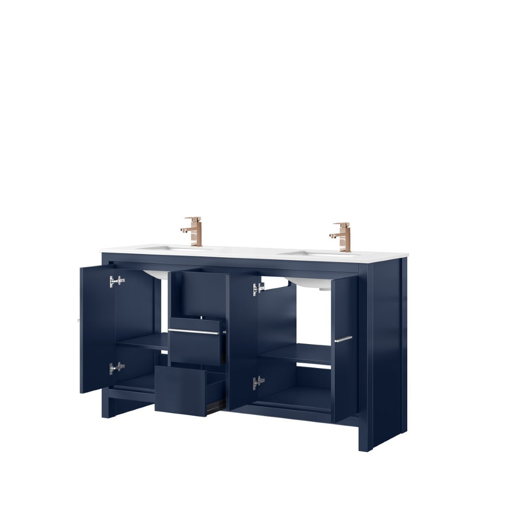 English Elm Navy Blue Double Bath Vanity With White Quartz Top, Rose Gold Faucet & Ample Storage Solutions P1 B2731P259442-GIGA